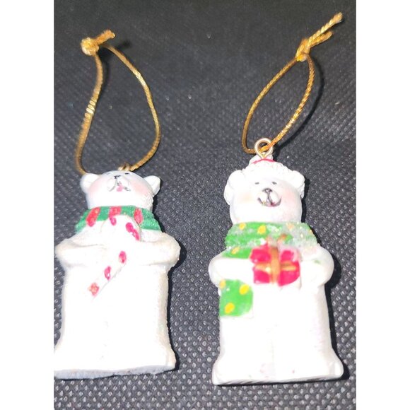 Set Of 6 Bear Mini Christmas Tree Ornaments With Gold Hanging Strings - Picture 2 of 8